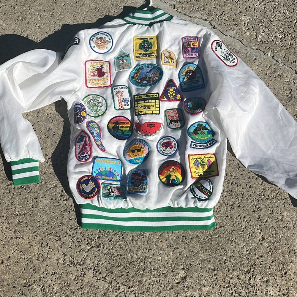 Vintage 1990’s Girl Scouts bomber jacket with tons of patches